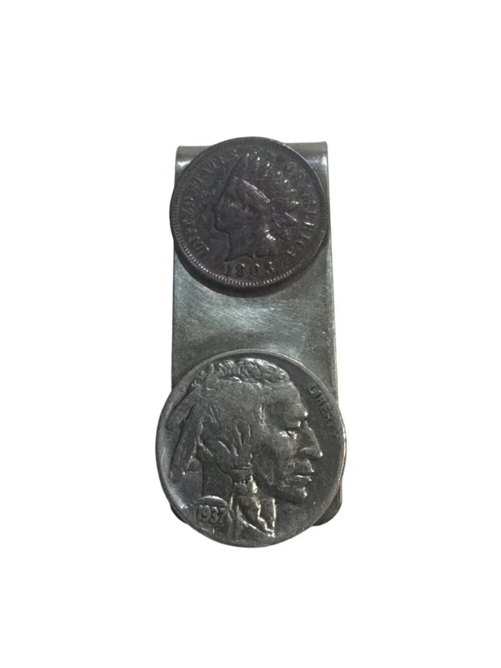 1908 Indian Head & 1937 Buffalo Nickel Coin Money Clip Metal Unique Design
